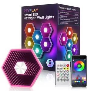 PEYPLAY Hexagon Quantum Lights – Modular DIY Wall Panels, RGB+IC 16M Colors with Music Sync, APP & Remote Control, Immersive Lighting for Gaming Rooms, Home Decor, Parties and Gifts