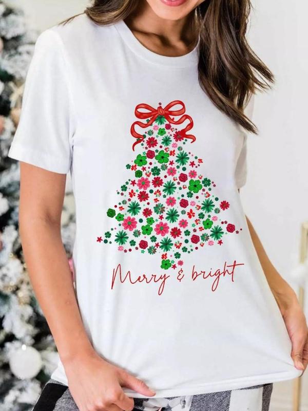 Women's Korean Sweet Style Cap Sleeve Christmas Tree Tshirt - Fitted Cotton Crew Neck, Lightweight Vibrant Graphic Heat Transfer Print, Backless Cropped Soft Casual Holiday Party Top, Machine Washable