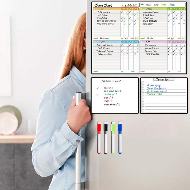 Chore Chart & 2 Counts Dry Erase Board, 1 Set Magnetic Chore List Board, Shopping List Board, Wall Planner, Home & Office Presentation Supplies