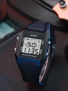 New Teenage Student Fashion Square Watch, Multifunctional Alarm Clock, Week Display, Night Light, Electronic Watch