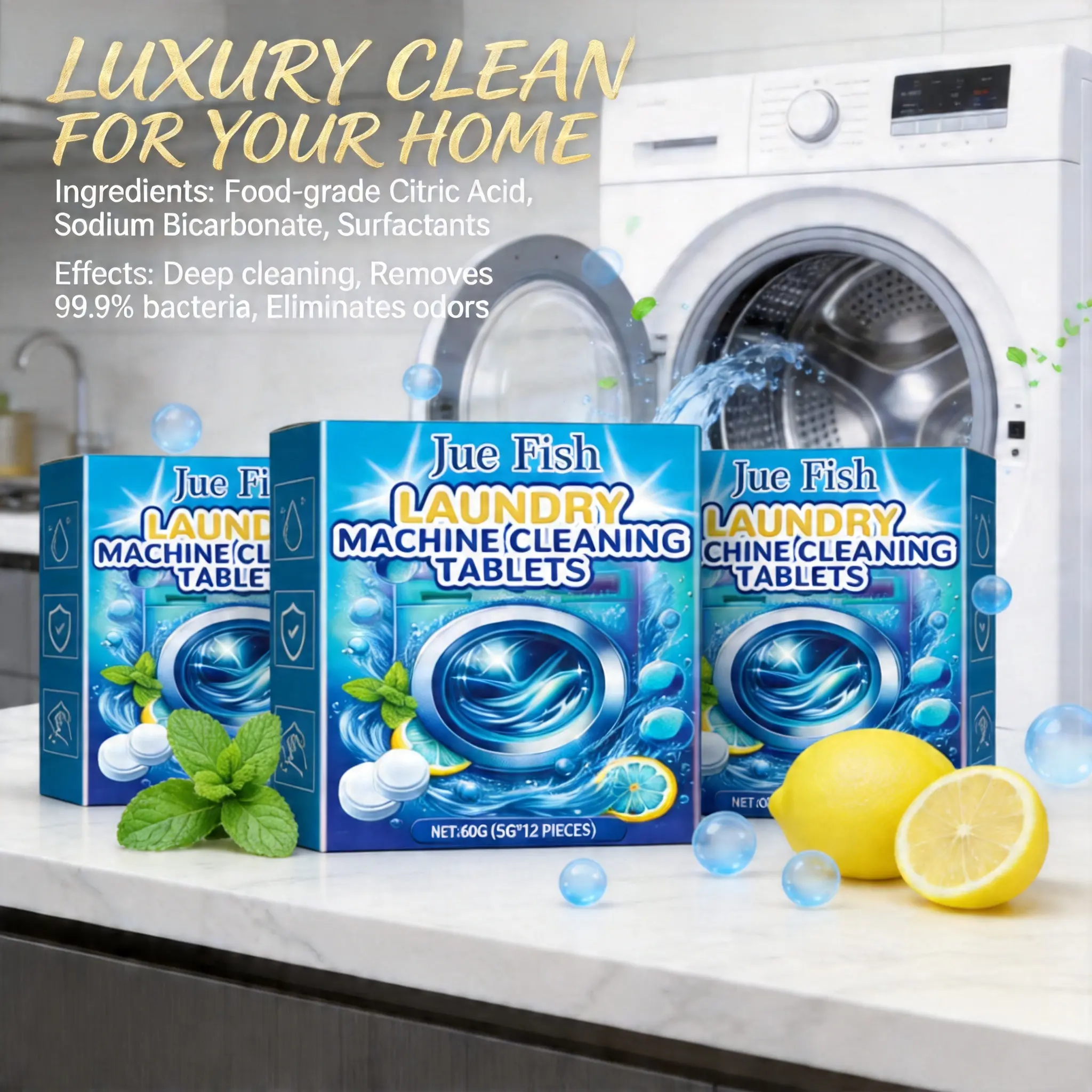 36pieces/3boxs Washing machine cleaner effervescent tablets, highly effective deep cleaning tablets for front and rear washing machines, deep cleaning of the washing machine inner tank, durable deodorization, home washing machine cleaning solution