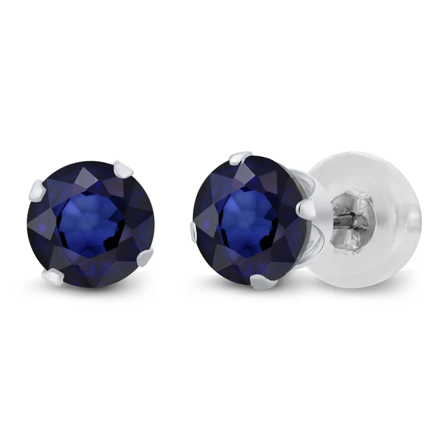 1.20 Cttw Round 5MM Blue Sapphire 14K White Gold Stud Earrings For Women Men with Comfort Backs