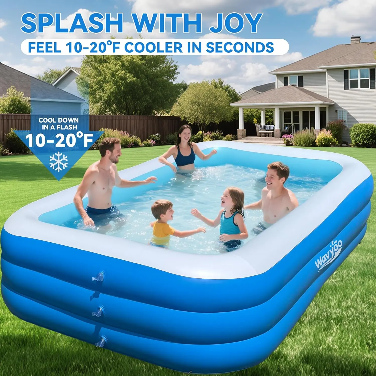Inflatable Pool for Kids and Adults, 150"x70"x22" Thickened Family Blow Up Swimming Pool for Backyard Outdoor Water Party, Fits Pool Floats