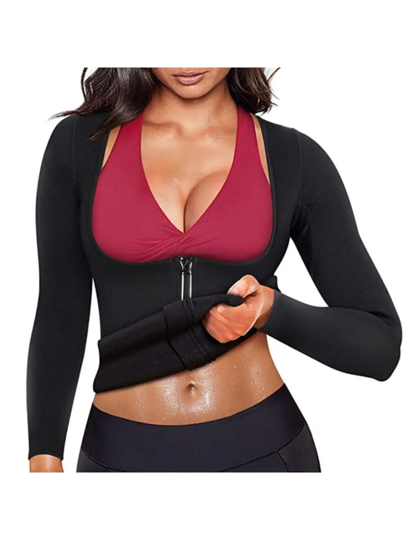 Neoprene Sports Sweat Wicking Fitness Shaping Gym Jacket Long Sleeve Hot Shaper Black Sweat Suit Yoga Jacket Top
