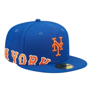 New Era New York Mets Men's Fitted Blue Hat - Sidesplit Design, 6-Panel Streetwear Graphic Dome Style Letter M Modern Sports Hat, Streetwear Graphic Hats, Dome Style Hats