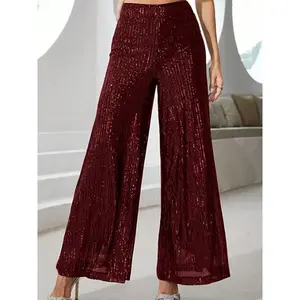 Women’s wide-leg pants are loose and elegant, inclusive, featuring an elastic waistband and sequin detailing. Suitable for autumn and winter, they work well for dinner parties, red-carpet looks, and other stylish occasions.