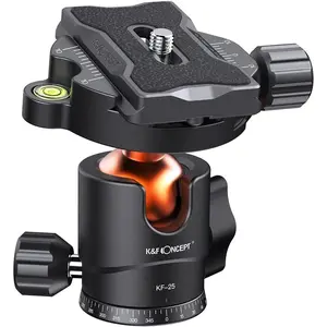 K&F Concept 25mm Metal Tripod Ball Head 360 Degree Rotating Panoramic with 1/4 inch Quick Release Plate Bubble Level for Tripod Monopod Slider Camera Camcorder up to 18 pounds/8 kilograms BH-25
