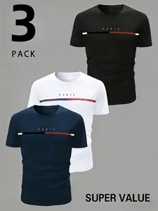 Men's Sport Quick-Dry Short Sleeve T-Shirt 3-Pack, Pure Color Round Neck Training Top, Breathable Fast Dry, Gym Essential, Athletic T Shirt