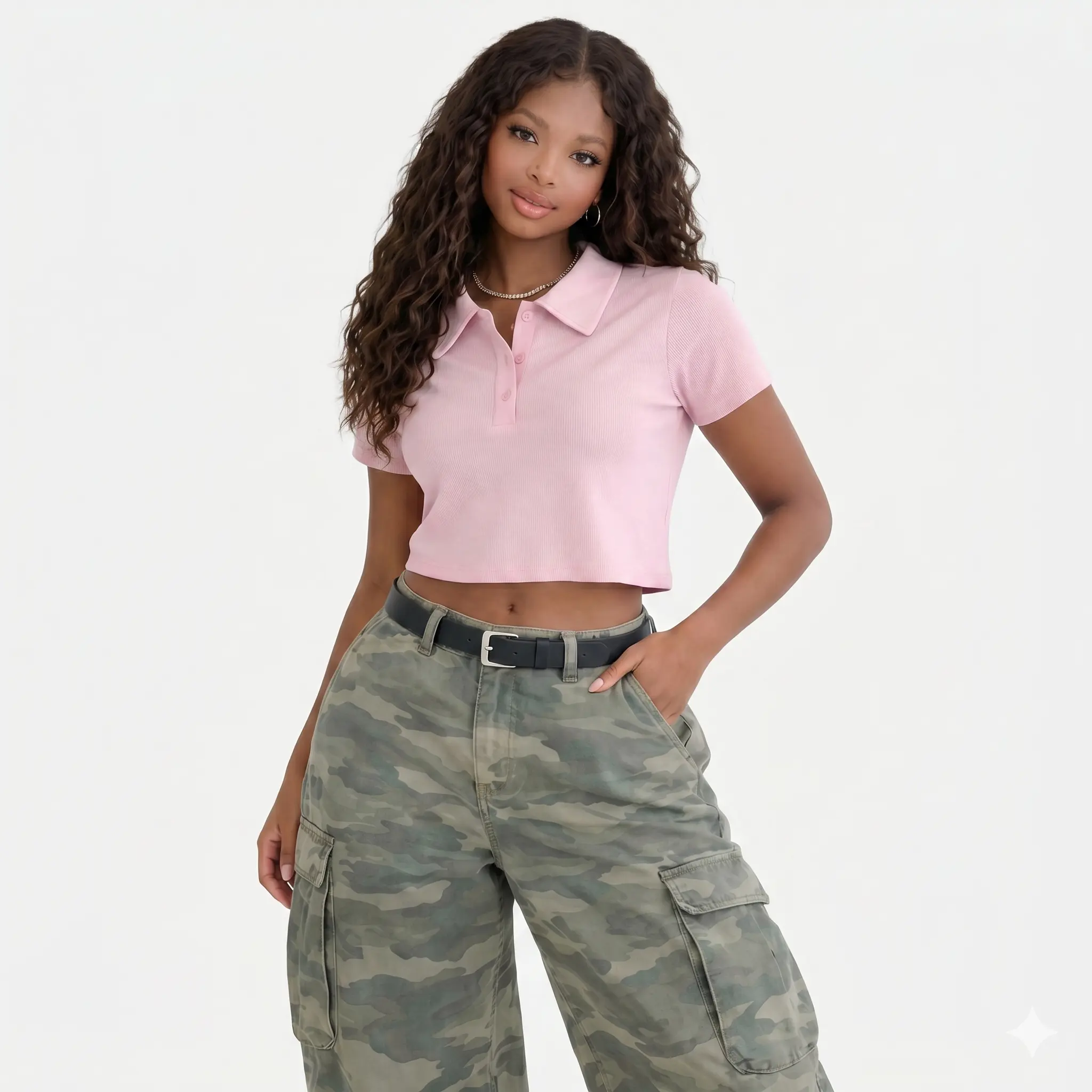 Forever 21 Women's Scalloped Edge Cropped Knit Polo Shirt, Shortsleeve Slim-Fit Top for Everyday Fits