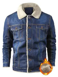 Men's Denim Jacket Coat, Fleece Lined, Long Sleeve, Thickened Warm Stand Collar, Fall Winter Fashion Trend, Men's Stylish Casual Outerwear