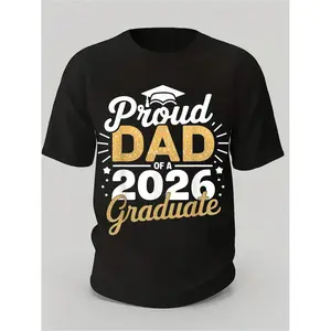 Class of 2026 Graduation T-Shirt - Proud Dad of a 2026 Graduate, Golden Lettering & Diploma Design, 100%25 Cotton 220gsm Loose Fit S-XXXL, Black Casual Shirt for 2026 Year Parents Gift