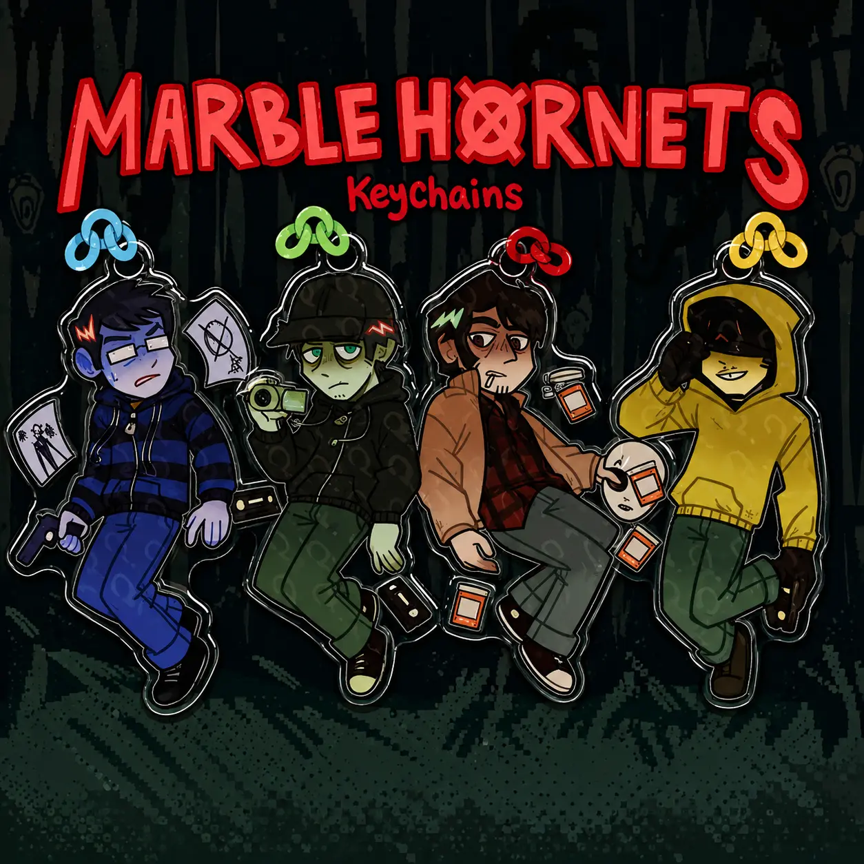 Marble Hornets Accrylic Keychain - Tim Jay Alex Bria Charm Keyring, Cute Keyring Accessory, Fun Charm For Backpack Or Purse | High Quality and Customer Favorite Items