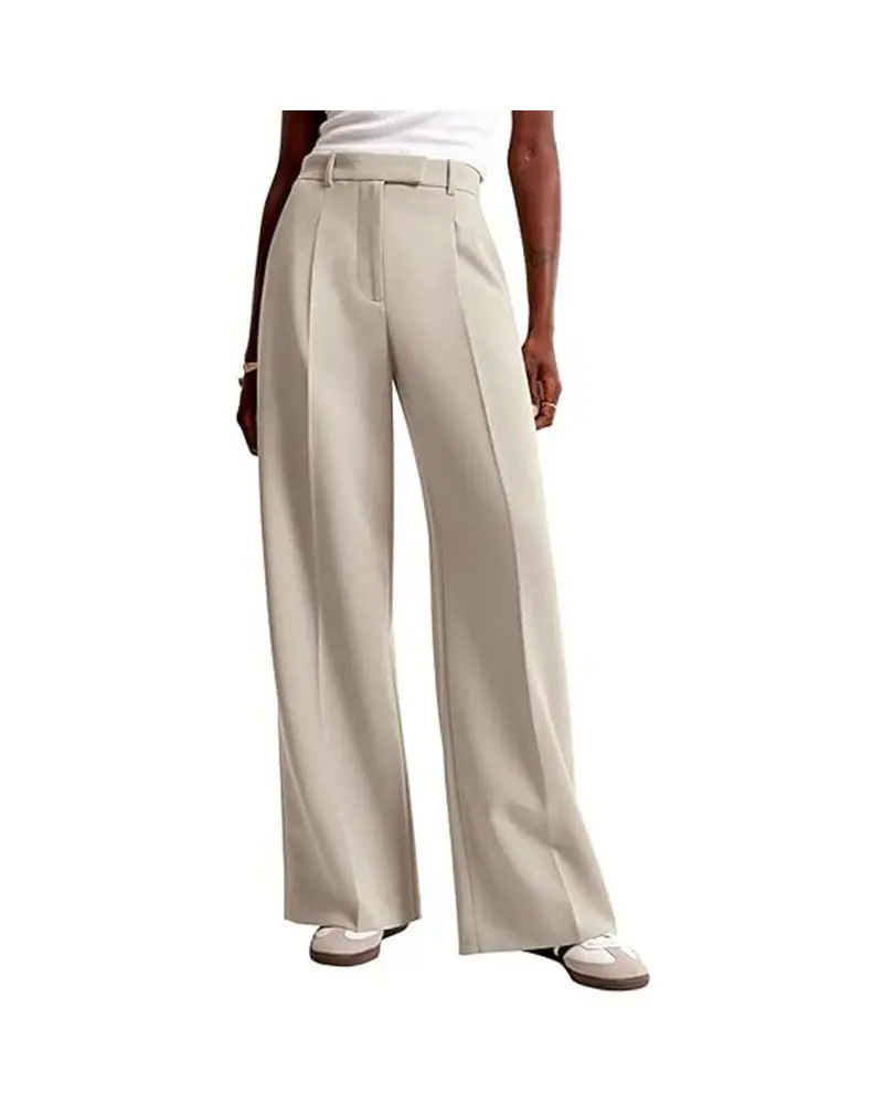 CLEARLOVE Women's High Waisted Wide Leg Trousers, Minimalist Polyester Dress Pants with a Flowy Drape and Zipper for Office Wear