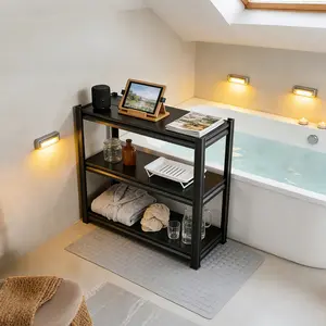 3 Tier Bathroom Storage & Organization |   Slim Storage Cabinet, Shower Rack, Hair Tool Organizer, Adjustable Shelves for Bathroom, Kitchen, Living Room, Bookshelf, Utility Shelving Units, Garage Rack, Iron Material, Painted End