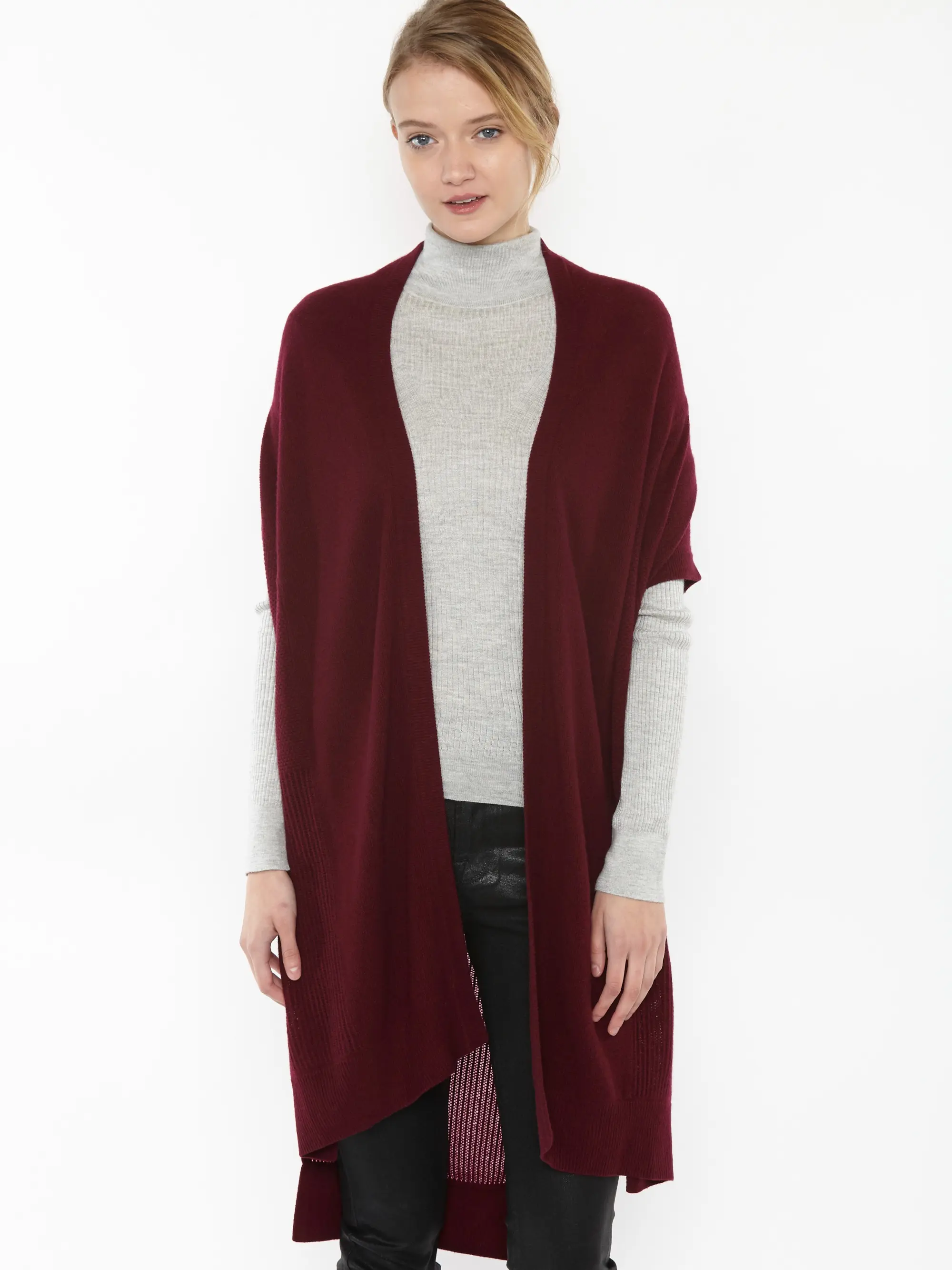 J CASHMERE Women's 100% Pure Cashmere Mesh Stitch Open-Front Duster Cardigan Sweater