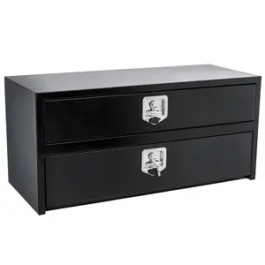 GARVEE 48" Black Steel Truck Tool Box w/Drawer, Two-tier Organizer Design for Truck Bed Tools, Secure with Lock & Keys, Waterproof Underbody toolbox for Pickup, Truck Bed, RV, Trailer, 48"x 18"x 20"