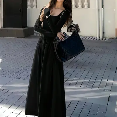 Long Black Dress with Sweater - TikTok Shop
