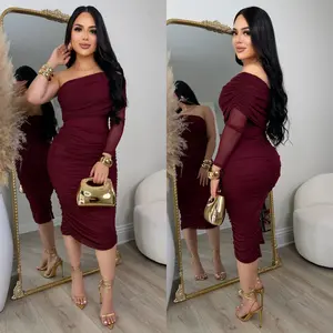 Alanis Mesh Dress (Burgundy)