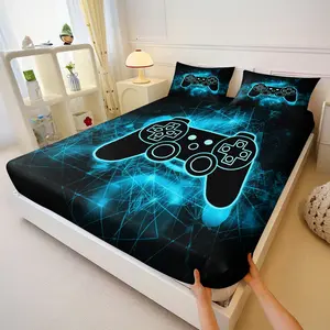 3D Neon Game Controller Print Fitted Sheet Set,Including 1 Fitted Sheet & 2 Coreless Pillowcases,Vibrant Gamer Themed Bed Sheet Set,Suitable for Bedroom,Game Room,Dorm,Perfect for Teens & Gaming Enthusiasts