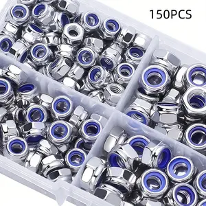 150pcs M4/m5/m6 Nylon Locking Nuts with Nylon Insert, Full Thread, Right-Hand Thread, Anti-Loosening Design for Industrial Use