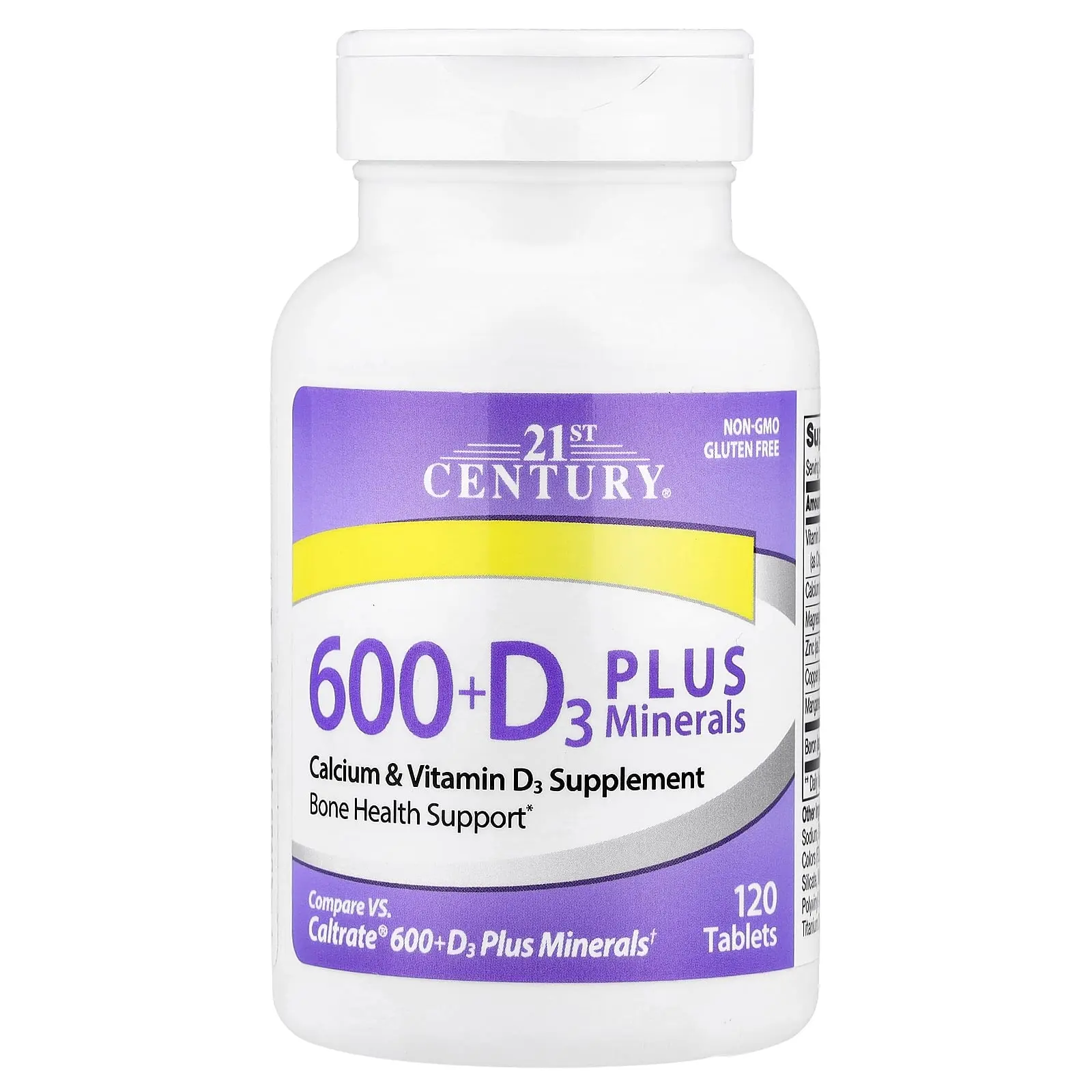 21st Century 600+D3 Plus Minerals, 120 Tablets