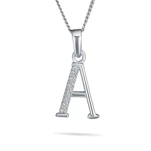 Delicate Pave CZ Block Letter Alphabet Initial Pendant Necklace Sterling Silver