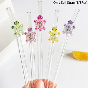 Cute Cartoon Turtle Glass Straws, Reusable Bendable Glass Straws for Ice Smoothies, Milk, Tea, Juice, Cocktails, Christmas Gift, Home Bar Accessories, Drinking Straw, Glass Straw Drinkware, Bent Straws