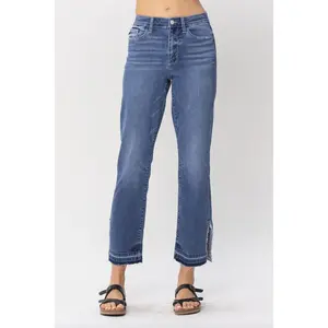 Judy Blue Fray Slit Hem Straight Jeans