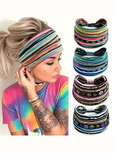 Bohemian Sweat-Absorbing Wide-Brim Sports Headband, All-Season Boho Style, Ethnic Dye Tie-Dye Towel Wrap, Versatile Printed Hair Accessory