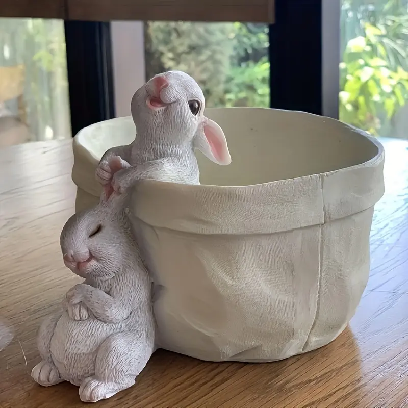 Charming Resin Rabbit Sculpture - Perfect for Garden, Office Decor & Succulent Planters | Easter-Themed Animal Statue for Balcony & Patio