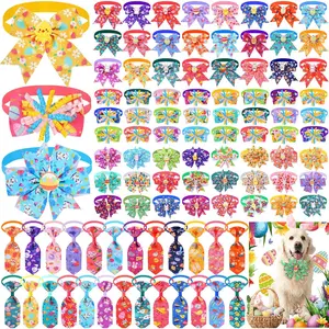 100 Pcs Easter Dog Bow Tie Collar Bulk Bunny Bow Tie Adjustable Easter Egg Rabbit Bowties Neckties Collars for Small Medium Pet Party Supply
