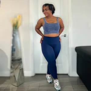 Ribbed Seamless High Waisted  Full Length Leggings -Navy