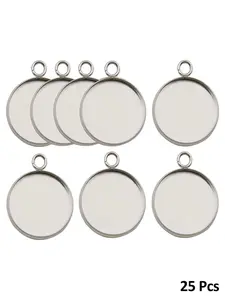 25 Stainless Steel Round Base Pendants Trays, 25mm Blank Settings for Faceted Gemstones and Jewelry Making, Ideal for DIY Friendly Accessories