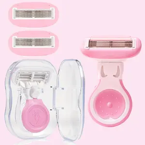 Portable Women's Shaver Set, Bikini Leg Hair Trimmer, Bikini Hair Removal, Stainless Steel 5 Layer Blades, Includes Handle, Stand Box, 1-4 Blades