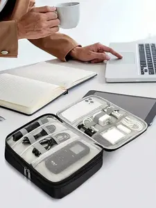 %Simple Data Cable Zipper Bag, Portable Travel Organizer, Lightweight Storage Containercharger Case Office Must Haves Digital Bag Cable Camerabag Electronic Data Cable Organizer Storage Power Bank Cover Forwallet Trav waterproof makeup