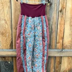 Blue and pink floral inspired quilt pants