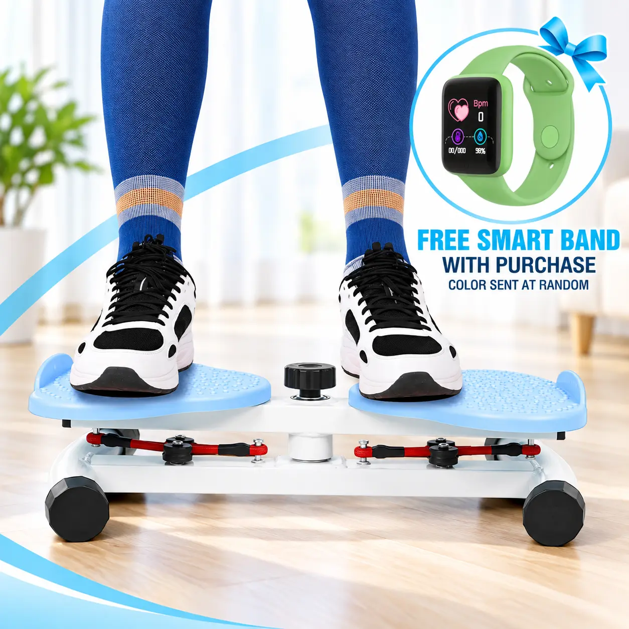 Mini Twist Stepper with Resistance Bands, 300 lb Capacity, Ready-to-Use Compact Home Workout Machine