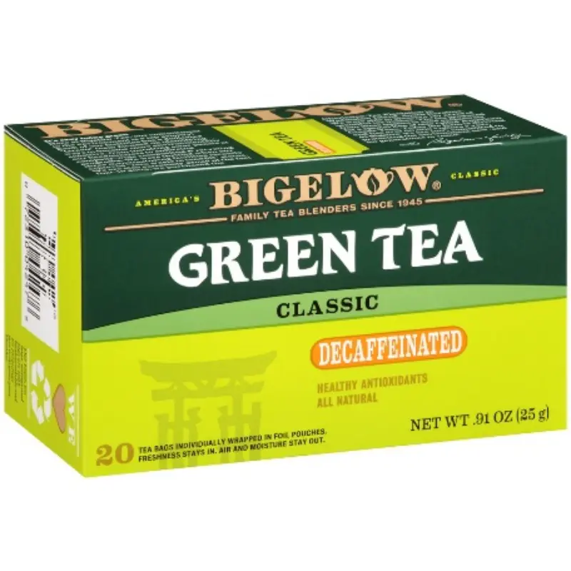 2x Bigelow Green Tea Classic Decaffeinated - Beverage Drink Healthy Antioxidants Calming Hot Iced Brew Bag Premium Natural Gluten Free Non-GMO Pantry Staple Bulk Bundle Lot Wholesale Morning Nighttime Relaxing 20ct Tea Bags