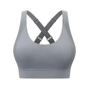 BYAWAY Women's High Impact Sports Bra, Criss Cross Back with Adjustable Straps, Seamless Padded Push Up Workout Bra for Running, Yoga & Gym