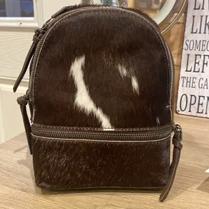 Montana West Trinity Ranch Genuine Hair-on Cowhide Mini Backpack for Adults, Female & Male, Dual Zipper Compartments, Logo Patch, Adjustable Straps, Built-in Organizer, Casual Functional Bag