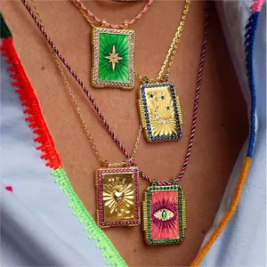 Bohemian Style Tarot Necklace for Women Sun Moon Evil Eye Pendant Long Necklace with Heart Charm