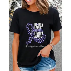 🎉 100% Cotton Esophageal Cancer Awareness Month Periwinkle Ribbon T-Shirt