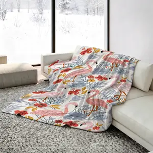 Lightweight Summer Cooling Blanket Bedding Set Tropical Flamingo Red Flower Leaf Print Breathable Cool Throw Blanket For Car RV Camping Dorm Sofa Office Movie Night For Adults Kids Hot Sleeper