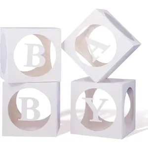 Boxes with Letters for  Shower,Transparent Balloon Box 4 count Clear  Shower Decorations Block Boxes for Gender Reveal,Birthday Party Decorations