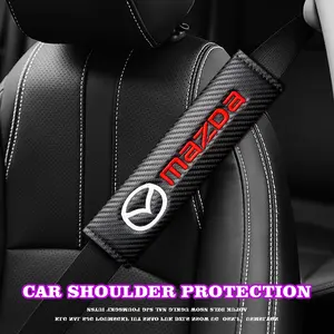 Mazda Car Seat Belt Shoulder Pads, Thick Soft Padding Anti-Chafe Anti-Marking, Carbon Fiber Velcro Detachable, Universal Fit, Set of 2