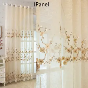 1panel European Style Embroidered Transparent Curtain, Ring Design, Easy Installation, Suitable for Living Room, Bedroom, Floor-To-Ceiling Windows