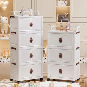 Foldable Storage Cabinet for Home Bedroom, Multi-Layer Organizer for Clothes Toys Snacks, Classic Style Universal Use