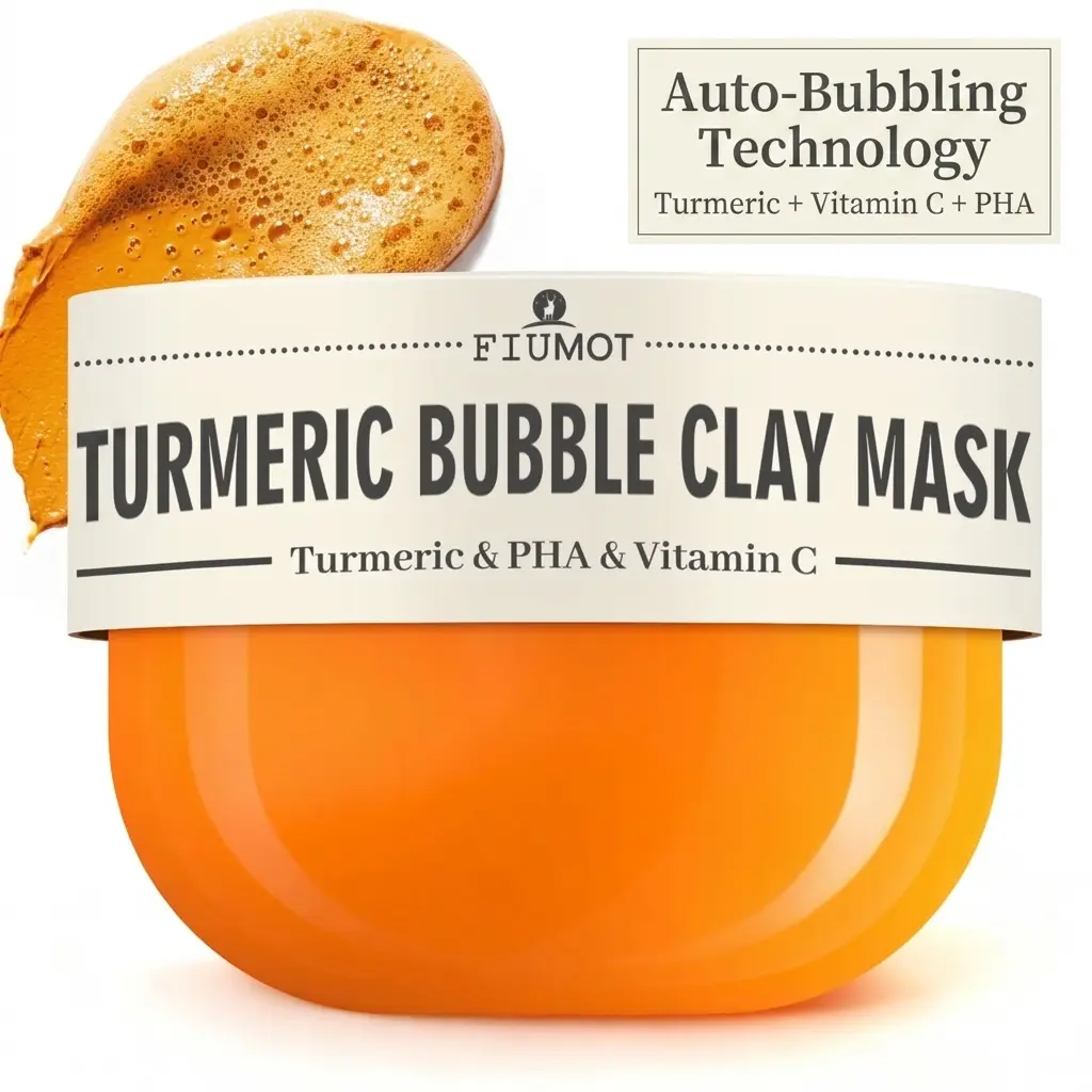 FIUMOT Glow-Boosting Turmeric Bubble Clay Mask with Vitamin C & PHA – Deep Cleansing, Oil-Control & Hydration for Clear Pores