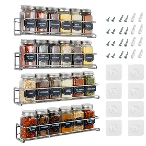 4pcs/Set Wall Mounted Seasoning Jar Storage Hanging Rack, Space Saving Spice Box Storage Holder, Kitchen Storage Organizer With Tool For Home Bathroom Kitchen, Display Storage Rack