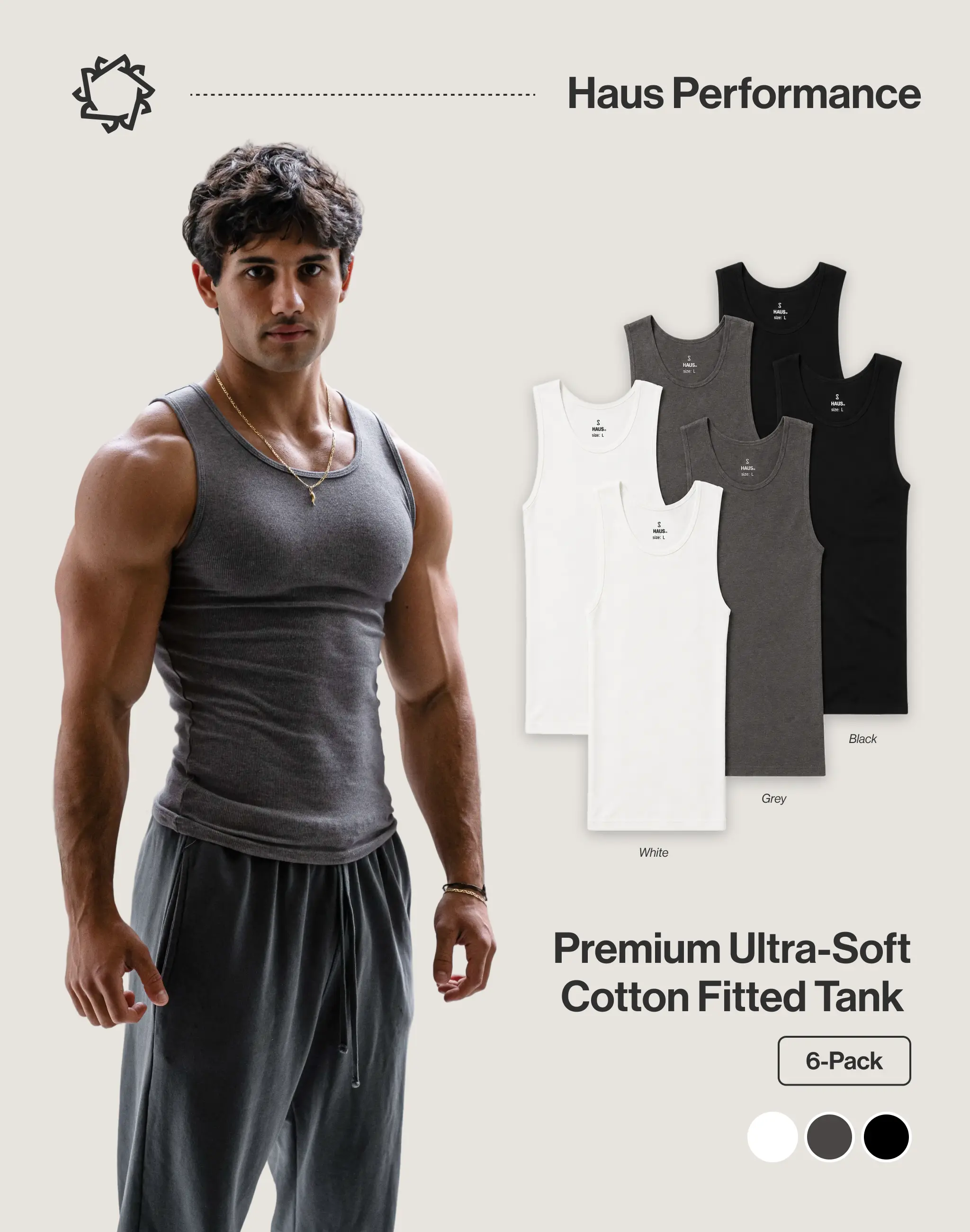 Haus | Premium Ultra-Soft Cotton Fitted Tank 6 Pack Haus | Premium Ultra-Soft Cotton Fitted Tank 6 Pack
